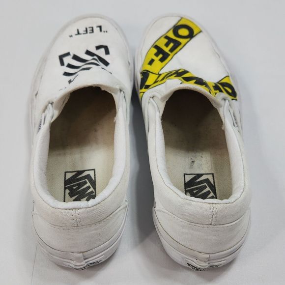 Vans Classic Slip On Sneaker Shoe Caution Tape Left Traffic Women 8 White Custom - Picture 9 of 16